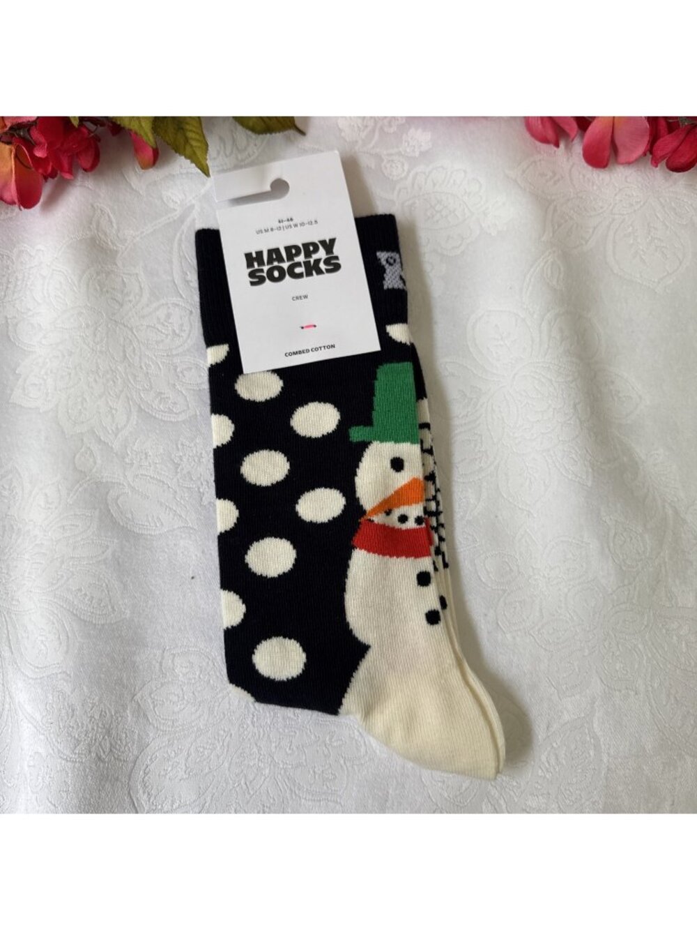 Happy Socks Medium 8-12 Crew Socks Christmas Snowman Holiday Novelty 41-46 NEW